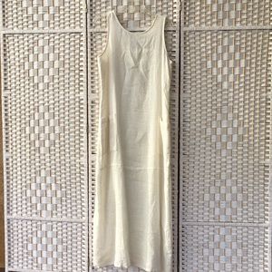 Linen Off White Lined Back Detailed Maxi Dress